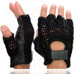 Milwaukee Leather SH219 Men’s Black Leather Gel Padded Palm Fingerless Motorcycle Hand Gloves W/ Breathable ‘Mesh Material’ - Image 2