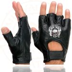 Milwaukee Leather SH351 Men’s ‘Flaming Skull’ Black Leather Fingerless Gloves - Image 2