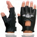 Milwaukee Leather SH352 Men’s Black Leather Gel Padded Palm Fingerless Motorcycle Hand Gloves W/ ‘Embroidered Flaming Eagle’ - Image 2