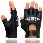 Milwaukee Leather SH353 Men’s Black Leather Gel Padded Palm Fingerless Motorcycle Hand Gloves W/ ‘Embroidered Skull & Bones’ - Image 2
