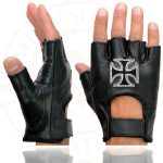 Milwaukee Leather SH354 Men’s ‘Iron Cross’ Black Leather Fingerless Gloves - Image 2