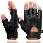 Milwaukee Leather SH357 Men’s Black Leather Gel Padded Palm Fingerless Motorcycle Hand Gloves W/ ‘Welted Perforated Leather’ - Image 6