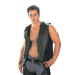 USA Leather 201 Men’s Black ‘Classy’ Leather Motorcycle Rider Vest with Snap Button Closure