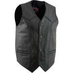 USA Leather 201 Men’s Black ‘Classy’ Leather Motorcycle Rider Vest with Snap Button Closure - Image 6