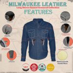 Milwaukee Leather MPM1621 Men’s Grey CE Armored Long Sleeve Motorcycle Riders Shirt w/ Reinforced w/ Aramid Fibers - Image 2