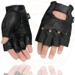 Milwaukee Leather SH195 Men’s Black Leather Perforated Gel Padded Palm Fingerless Motorcycle Hand Gloves W/ ‘Open Knuckle’ - Image 5