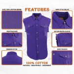 Milwaukee Leather DM1006 Men’s Purple Lightweight Denim Shirt with with Frayed Cut Off Sleeveless Look - Image 2