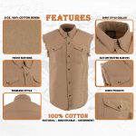 Milwaukee Leather DM4005 Men’s Beige Lightweight Denim Shirt with Frayed Cut Off Sleeveless - Image 2