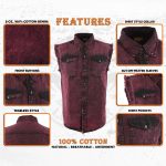 Milwaukee Leather MDM11677 Men’s Magenta Classic Button-Down Cut Off Frayed Sleeveless Casual Shirt - Image 2