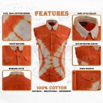 Biker Clothing Co. MDM11680 Men’s Classic Orange and White Tie-Dye Button-Down Frayed Sleeveless Cut Off Shirt - Image 2