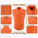 Milwaukee Leather MDM11682 Men’s Classic Orange/Beige Button-Down Cut Off Frayed Sleeveless Casual Shirt - Image 2