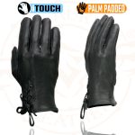 Milwaukee Leather MG7745 Women’s Black Deerskin Laced Wrist Motorcycle Gloves w/ Gel Palm and i-Touch Screen - Image 5