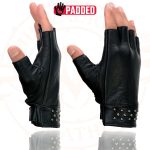 Milwaukee Leather MG7761 Women’s Black Leather Gel Palm Fingerless Motorcycle Hand Gloves W/ Stylish ‘Wrist Detailing’ - Image 5