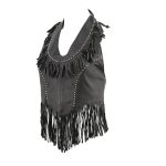 Genuine Leather ML1897 Ladies ‘Fringed’ Black Leather Halter Top - Image 3