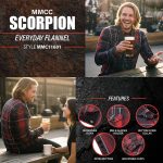 MMCC Scorpion Men’s Red Black White Plaid Flannel Shirt – 100% Cotton Long Sleeve Button-Up – MMC11601 - Image 2