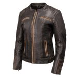 Milwaukee Motorcycle Clothing Co. Women’s Rebel Scooter Style Vinage Brown Leather Jacket w/ Mandarin Collar MMC20003 - Image 14