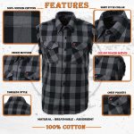 Milwaukee Leather MNG11689 Men’s Classic Black and Grey Button-Down Flannel Cut Off Frayed Sleeveless Casual Shirt - Image 2