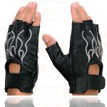 Milwaukee Leather SH198 Men’s Black Leather Gel Padded Palm Fingerless Motorcycle Gloves w/ Grey Flame Embroidery - Image 5