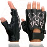 Milwaukee Leather SH198 Women’s Black Leather Gel Padded Palm Fingerless Motorcycle Gloves w/ Flame Embroidery - Image 4