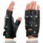 Milwaukee Leather SH211 Men’s Black Leather Gel Padded Palm Fingerless Motorcycle Hand Gloves W/ ‘Open Knuckle’ & Detailing - Image 4
