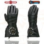 Milwaukee Leather Men’s Gauntlet Motorcycle Hand Gloves-Black Leather Thermal Lined with Conchos on Cuff- SH238 - Image 4