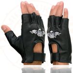 Milwaukee Leather SH352 Men’s Black Leather Gel Padded Palm Fingerless Motorcycle Hand Gloves W/ ‘Embroidered Flaming Eagle’ - Image 4