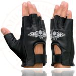 Milwaukee Leather SH353 Men’s Black Leather Gel Padded Palm Fingerless Motorcycle Hand Gloves W/ ‘Embroidered Skull & Bones’ - Image 4