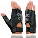 Milwaukee Leather SH354 Men’s ‘Iron Cross’ Black Leather Fingerless Gloves - Image 4