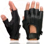Milwaukee Leather SH877 Men’s Fingerless USA Deerskin Black Perforated Leather Motorcycle Gloves w/ Gel Palm - Image 4