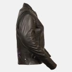 Milwaukee ML2500 Women’s Reflective Star Riveted Black and Purple Leather Jacket - Image 3