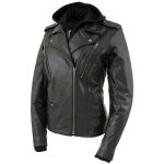 Milwaukee Leather LKL2739 Women’s Black Premium Leather Vented Motorcycle Biker Jacket w/ Hoodie - Image 8