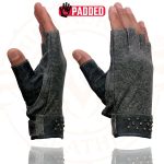 Milwaukee Leather MG7761 Women’s Grey Leather Gel Palm Fingerless Motorcycle Hand Gloves W/ Stylish ‘Wrist Detailing’ - Image 5