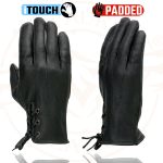 Milwaukee Leather MG7770 Women’s Black Leather ‘I – Touchscreen Compatible’ Laced Wrist Motorcycle Hand Gloves W/ Gel Palm - Image 6
