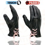 Milwaukee Leather MG7772 Women’s Black/ Fuchsia ‘I – Touchscreen Compatible’ Laced Wrist Motorcycle Hand Gloves W/ Gel Palm - Image 5