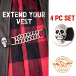Milwaukee Leather Skull Head Medallion Vest Extender – Double Chrome Chains Genuine Leather 6.5″ Extension 4-PCS MLA6019SET - Image 4