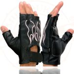 Milwaukee Leather SH198 Women’s Black Leather Gel Padded Palm Fingerless Motorcycle Gloves w/ Flame Embroidery - Image 5