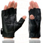 Milwaukee Leather SH198 Women’s Black Leather Gel Padded Palm Fingerless Motorcycle Gloves w/ Flame Embroidery - Image 7