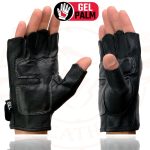 Milwaukee Leather SH198 Men’s Black Leather Gel Padded Palm Fingerless Motorcycle Gloves w/ Red Flame Embroidery - Image 6