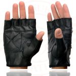 Milwaukee Leather SH211 Men’s Black Leather Gel Padded Palm Fingerless Motorcycle Hand Gloves W/ ‘Open Knuckle’ & Detailing - Image 5