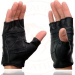 Milwaukee Leather SH216 Men’s Black Leather Gel Padded Palm Fingerless Motorcycle Hand Gloves W/ Breathable ‘Open Knuckle’ - Image 6