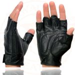 Milwaukee Leather SH351 Men’s ‘Flaming Skull’ Black Leather Fingerless Gloves - Image 5