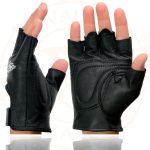 Milwaukee Leather SH353 Men’s Black Leather Gel Padded Palm Fingerless Motorcycle Hand Gloves W/ ‘Embroidered Skull & Bones’ - Image 5