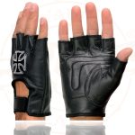 Milwaukee Leather SH354 Men’s ‘Iron Cross’ Black Leather Fingerless Gloves - Image 5
