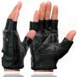 Milwaukee Leather SH355 Men’s Motorcycle Black Leather Fingerless Gloves with Gel Palm - Image 6