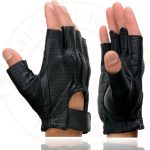 Milwaukee Leather SH357 Men’s Black Leather Gel Padded Palm Fingerless Motorcycle Hand Gloves W/ ‘Welted Perforated Leather’ - Image 5