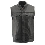 Men’s Premium Cowhide Leather Club Style Motorcycle Biker Riding Vest BZ6410 - Image 5