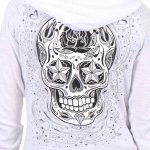 Hot Leathers GLZ4237 Ladies ‘Sugar Skull’ Lightweight Slubby Hooded White Hoodie - Image 5