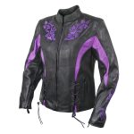 Milwaukee Leather LKL27002 Women’s Premium Black and Purple Leather Embroidered Jacket with CE Armor Protection - Image 6