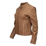 Milwaukee Leather LKL2736 Women’s Cognac Premium Leather Scuba Style Biker Jacket w/ Mandarin Collar - Image 8