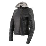 Milwaukee Leather LKL2737 Women’s Black Premium Leather Motorcycle Biker Racer Style Scuba Jacket w/ Hoodie - Image 9